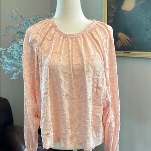 Free People Pink Long Sleeve Textured Top